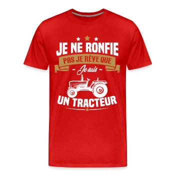 Je ne ronfle pas je rêve que je suis un tracteur - T-shirt bio Premium Homme - rouge - Devant - Damien (186cm)