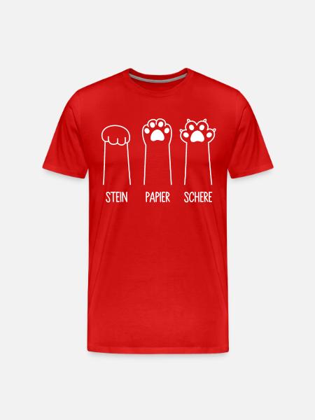 Katzenpfoten Katze Pfote Spiel Stein Papier Schere - Männer Premium Bio T-Shirt - Rot