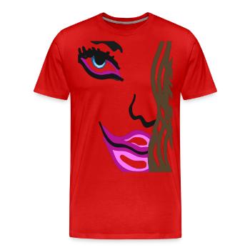 Eyes on face - Art Face with pink lips - Men's Premium Organic T-Shirt - red - Front - Damien (186cm)