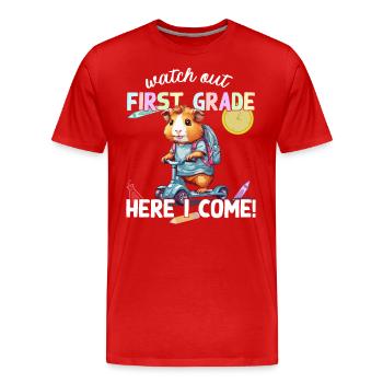 Cochon d’Inde Premier jour d’école Scooter School - T-shirt bio Premium Homme - rouge - Devant - Damien (186cm)
