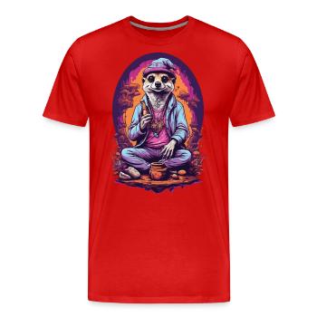 Suricate psychédélique Art Goa Design - T-shirt bio Premium Homme - rouge - Devant - Damien (186cm)