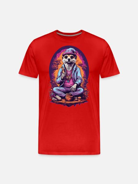 Suricate psychédélique Art Goa Design - T-shirt bio Premium Homme - rouge