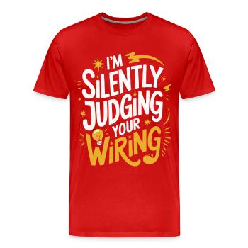 Électricien Électronicien Technicien Artisan Métier Disant - T-shirt bio Premium Homme - rouge - Devant - Damien (186cm)
