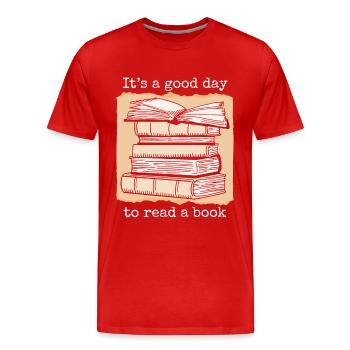 Livres Lire Bibliothèque Bibliothèque Bibliothèque Rat de bibliothèque - T-shirt bio Premium Homme - rouge - Devant - Damien (186cm)