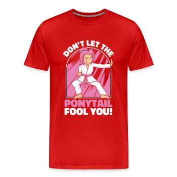 Karate Karatekämpfer Kampfkunst - Männer Premium Bio T-Shirt - Rot - Vorne - Damien (186cm)