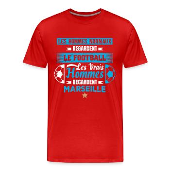 les vrais hommes regardent marseille club de foot - T-shirt bio Premium Homme - rouge - Devant - Damien (186cm)
