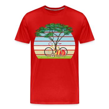 Faultier mit Fahrrad schläft nach Fahrt unter Baum - Männer Premium Bio T-Shirt - Rot - Vorne - Damien (186cm)