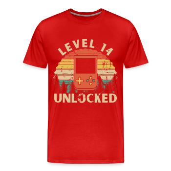 Level 14 freigeschaltet - Männer Premium Bio T-Shirt - Rot - Vorne - Damien (186cm)