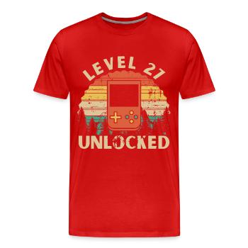 Level 27 Unlocked - Men's Premium Organic T-Shirt - red - Front - Damien (186cm)