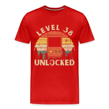 Level 38 Unlocked - Men's Premium Organic T-Shirt - red - Front - Damien (186cm)