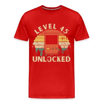 Level 45 Unlocked - Men's Premium Organic T-Shirt - red - Front - Damien (186cm)