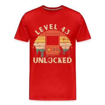 Level 43 Unlocked - Men's Premium Organic T-Shirt - red - Front - Damien (186cm)