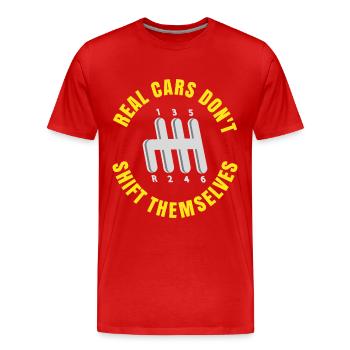 Les vraies voitures ne changent pas de vitesse par elles-mêmes - T-shirt bio Premium Homme - rouge - Devant - Damien (186cm)