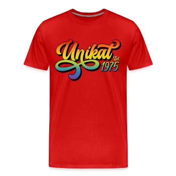 Unikat Est. 1975 - Männer Premium Bio T-Shirt - Rot - Vorne - Damien (186cm)