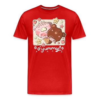 Strawberry moo ice cream and choco bear in kawaii - Men's Premium Organic T-Shirt - red - Front - Damien (186cm)