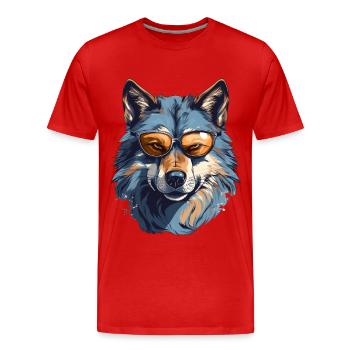 Grauer Wolf im Streetstyle | Wolfsliebhaber - Männer Premium Bio T-Shirt - Rot - Vorne - Damien (186cm)