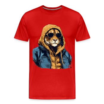 Klima in der Mountain Lion Street | -Liebhaber - Männer Premium Bio T-Shirt - Rot - Vorne - Damien (186cm)