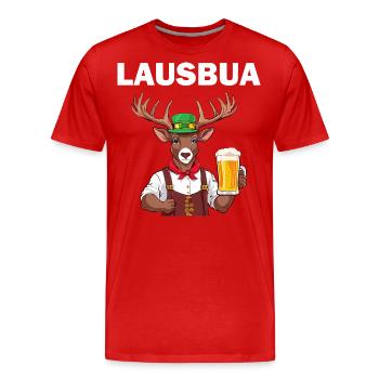 Lausbua Lederhose Hirsch Tracht Trachten Ersatz - Männer Premium Bio T-Shirt - Rot - Vorne - Damien (186cm)