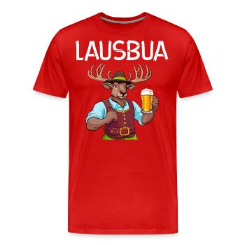 Lederhose Hirsch Tracht Bayrisch Trachten Ersatz - Männer Premium Bio T-Shirt - Rot - Vorne - Damien (186cm)