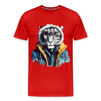 Streetstyle Schneeleopard | Leoparden-Liebhaber - Männer Premium Bio T-Shirt - Rot - Vorne - Damien (186cm)