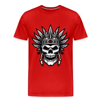 Chef Apache Skull Indien - T-shirt bio Premium Homme - rouge - Devant - Damien (186cm)