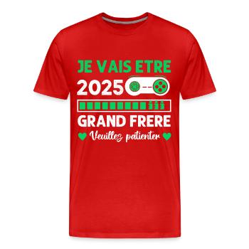Grand Frère 2025 Annonce Naissance Geek Gamer - T-shirt bio Premium Homme - rouge - Devant - Damien (186cm)