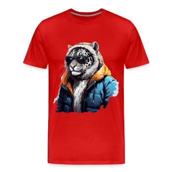 Streetstyle Schneeleopard | Leoparden-Liebhaber - Männer Premium Bio T-Shirt - Rot - Vorne - Damien (186cm)