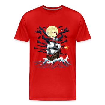 Pirate T-Shirt – Buccaneer Ship in the Moonlight - Men's Premium Organic T-Shirt - red - Front - Damien (186cm)