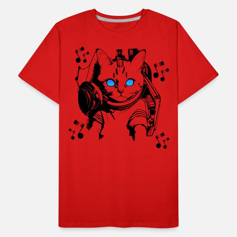 DJ Katze mit Kopfhörern Männer Premium Bio T-Shirt