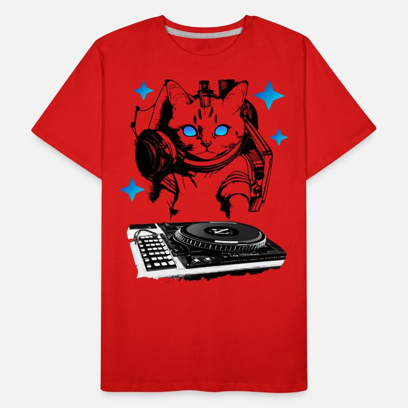 DJ cat avec table de mixage T-shirt bio Premium Homme