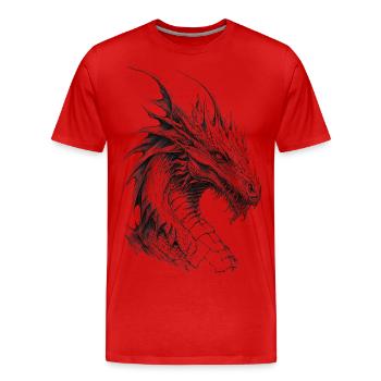 Mythischer Drache. Eine Legende in Grautönen. - Männer Premium Bio T-Shirt - Rot - Vorne - Damien (186cm)