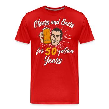 Cheers and Beer for 50 golden Years - Men's Premium Organic T-Shirt - red - Front - Damien (186cm)