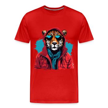 Streetstyle-Gepard | Geparden-Liebhaber - Männer Premium Bio T-Shirt - Rot - Vorne - Damien (186cm)
