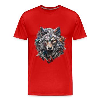 Grauer Wolf im Graffiti-Stil | Wolfsliebhaber - Männer Premium Bio T-Shirt - Rot - Vorne - Damien (186cm)