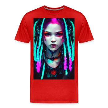 Cyber Goth Girl Neon Colors Dreadlocks Cyber Punk - T-shirt bio Premium Homme - rouge - Devant - Damien (186cm)