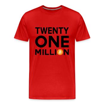 Bitcoin Vingt et un millions - T-shirt bio Premium Homme - rouge - Devant - Damien (186cm)