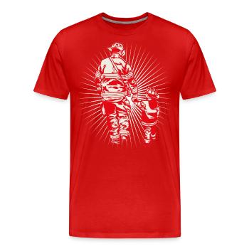 Firefighter fire brigade father and son strong team - Men's Premium Organic T-Shirt - red - Front - Damien (186cm)
