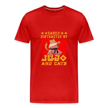 Leicht ablenken durch Judo und Katzen - Männer Premium Bio T-Shirt - Rot - Vorne - Damien (186cm)