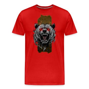 Inferno-Gebrüll: Wütender Bär mit roten flammenden Augen - Männer Premium Bio T-Shirt - Rot - Vorne - Damien (186cm)