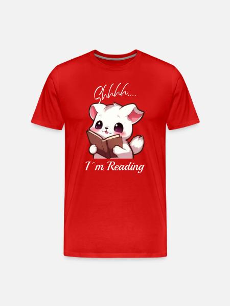 Cat with book - Men's Premium Organic T-Shirt - red