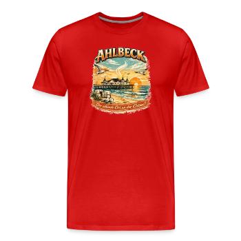 Ahlbeck Ostsee Retro Motiv - Männer Premium Bio T-Shirt - Rot - Vorne - Damien (186cm)