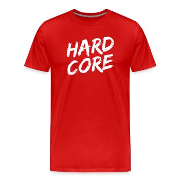 "HARDCORE" Weiße Pinselschrift - Männer Premium Bio T-Shirt - Rot - Vorne - Damien (186cm)