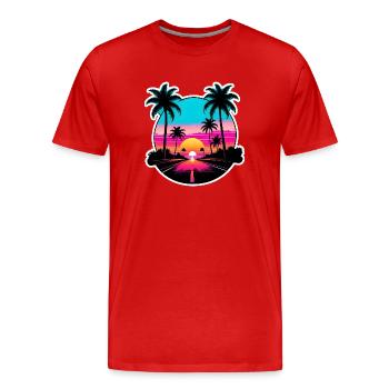 Coucher de soleil sur la route de la plage. - T-shirt bio Premium Homme - rouge - Devant - Damien (186cm)