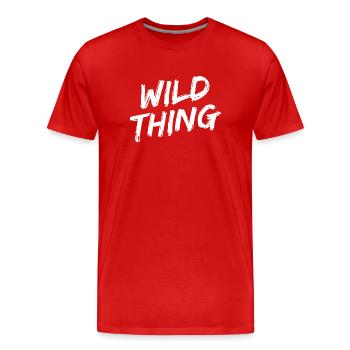 Police de pinceau blanc « Wild Thing » - T-shirt bio Premium Homme - rouge - Devant - Damien (186cm)