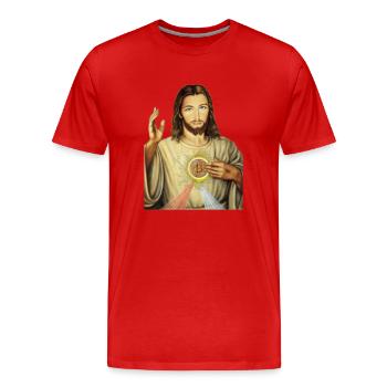 Bitcoin Jesus - Männer Premium Bio T-Shirt - Rot - Vorne - Damien (186cm)
