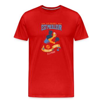 Le padel est meilleur avec une bière à la main - T-shirt bio Premium Homme - rouge - Devant - Damien (186cm)
