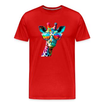 Girafe fun couleur avec lunettes de soleil - T-shirt bio Premium Homme - rouge - Devant - Damien (186cm)