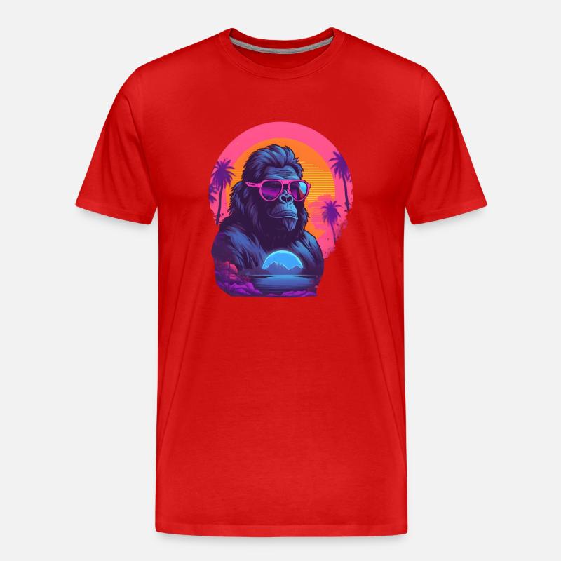 Synthwave gorilla wearing sunglasses - Männer Premium Bio T-Shirt - Rot