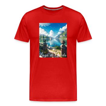 Lago di garda,Lake Garda,lake,landscape - Men's Premium Organic T-Shirt - red - Front - Damien (186cm)