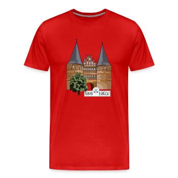 Porte Holsten Lübeck // Illustration - T-shirt bio Premium Homme - rouge - Devant - Damien (186cm)